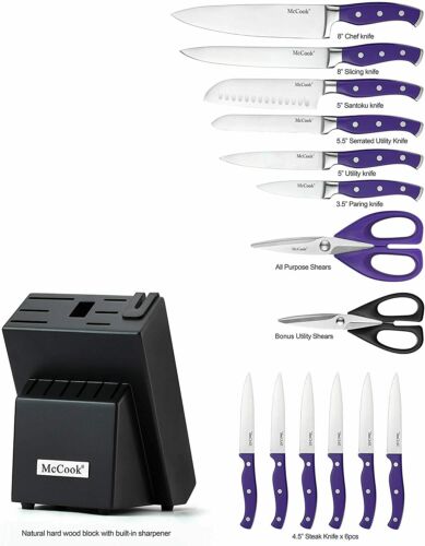 McCook MC27 15pcs Kitchen Knife Block Set Cutlery Knife Set Built-in Sharpener - Fresh Stock Dated December 2025