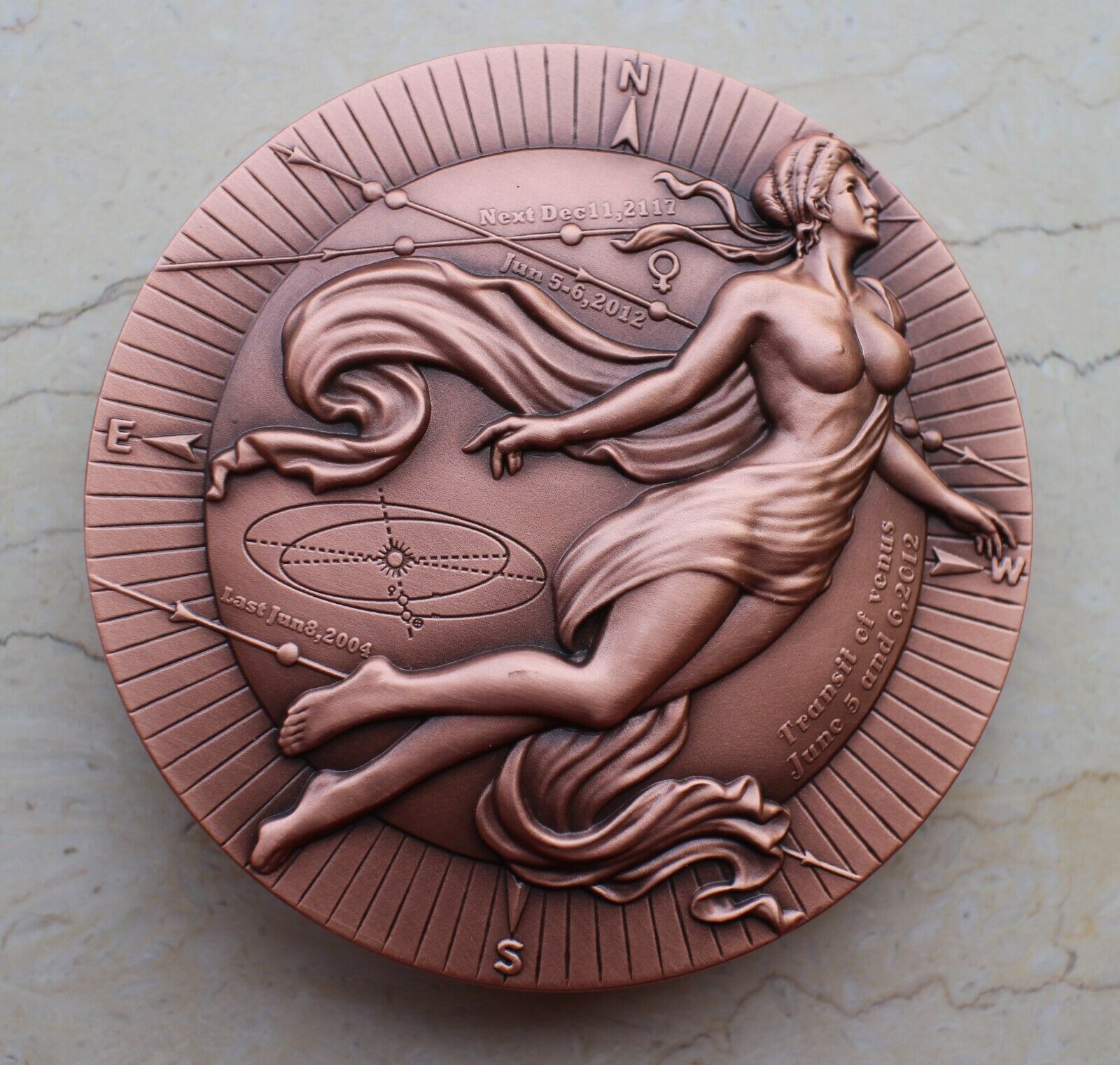 A Pair of 2012 China 70mm Brass and Copper Medals - Venus Transit - Fresh Stock Dated February 2026