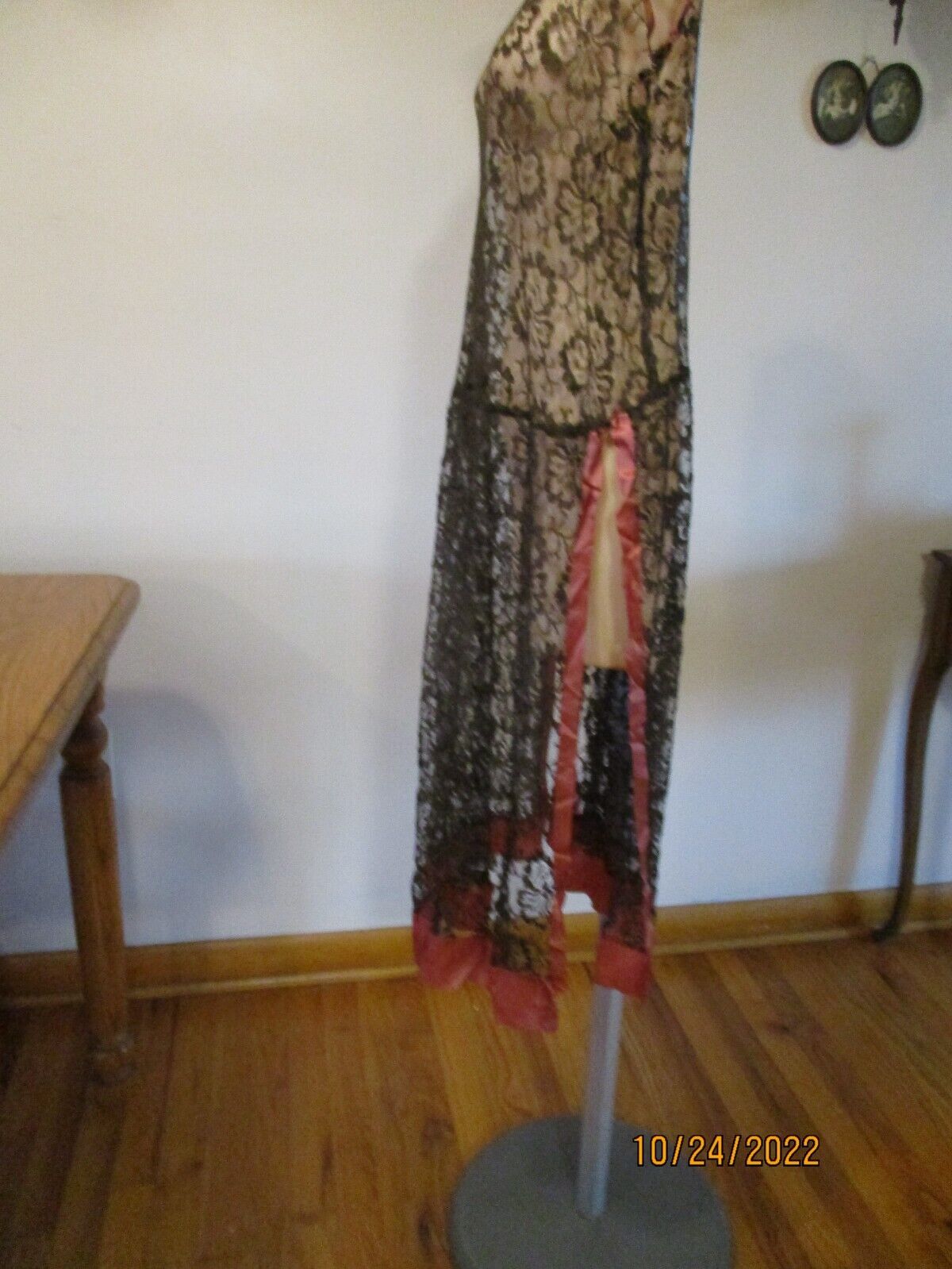 Vintage  1920's black lace over dress with pink silk trim - Fresh Stock Dated March 2026