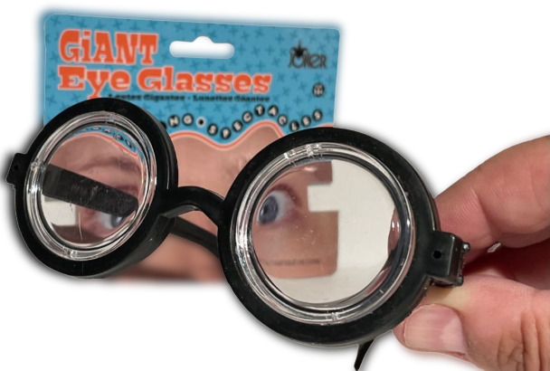 Funny GIANT EYE GLASSES Nerd Dork Thick Lenses Coke Bottle Joke Gag Black Round - Fresh Stock Dated February 2026