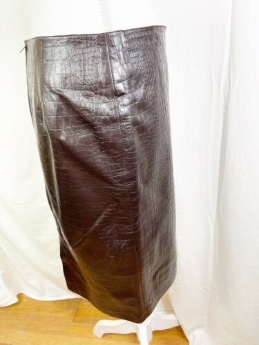 Vintage Deadstock Henri Bendel Leather Reptile Embossed Brown Pencil Skirt Small - Fresh Stock Dated February 2026