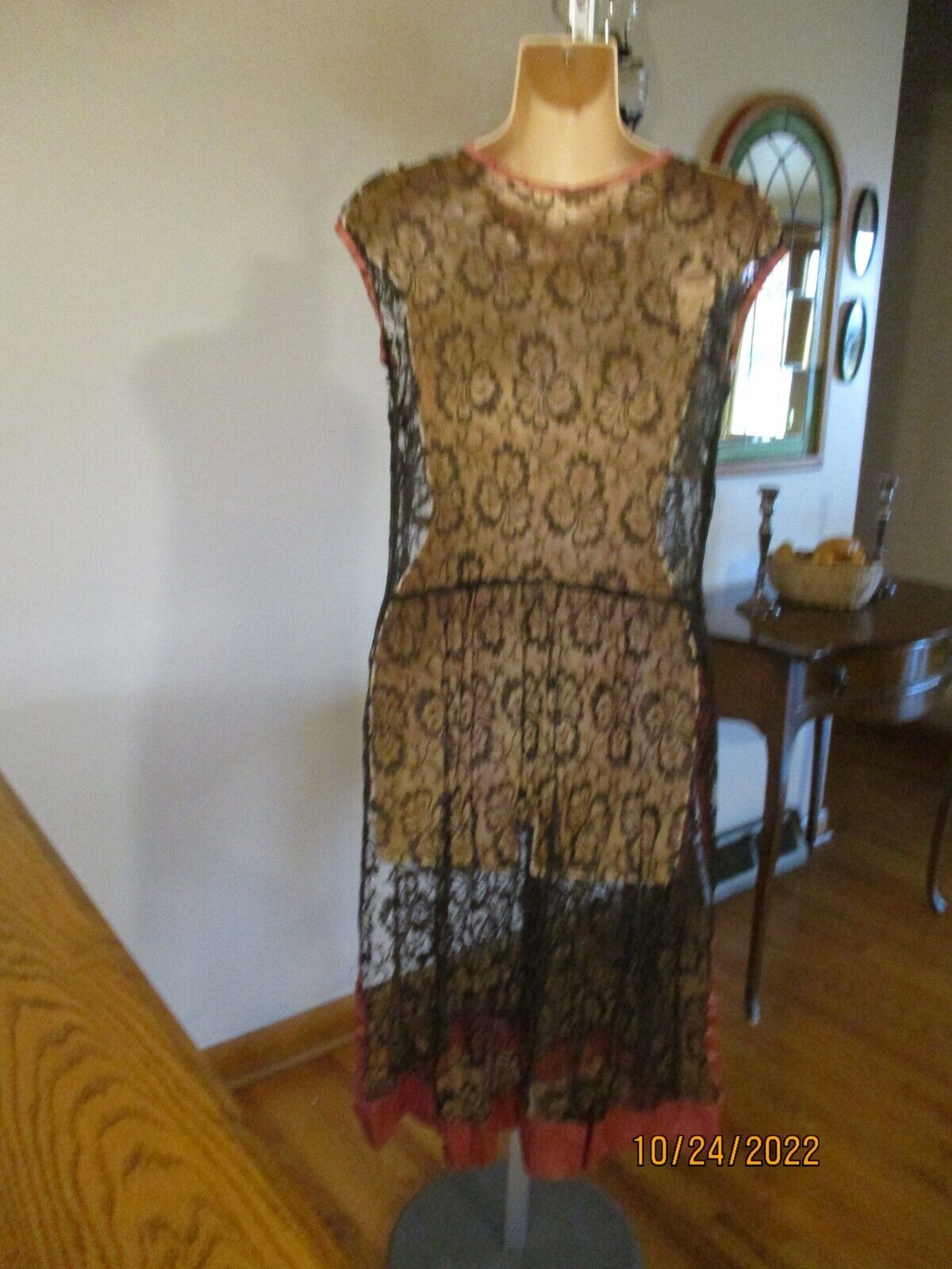 Vintage  1920's black lace over dress with pink silk trim - Fresh Stock Dated March 2026