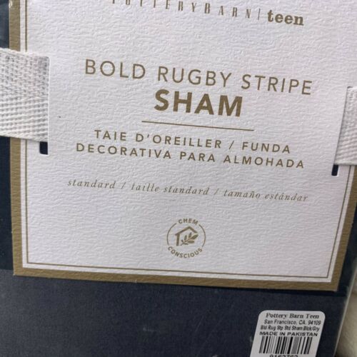 Pottery Barn Teen Bold Rugby Stripe Standard Sham NIP Black/Gray - Fresh Stock Dated December 2025