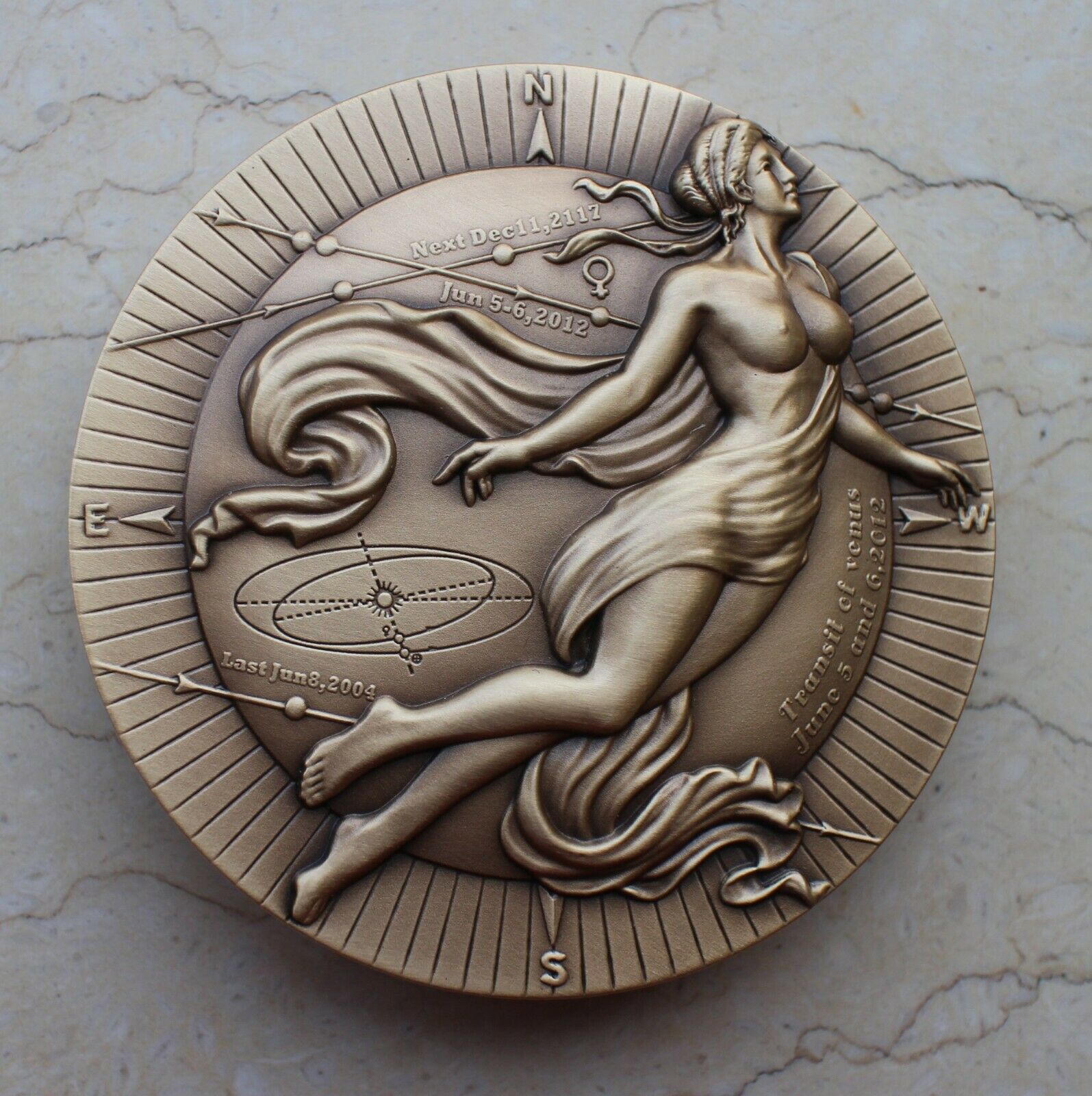 A Pair of 2012 China 70mm Brass and Copper Medals - Venus Transit - Fresh Stock Dated February 2026