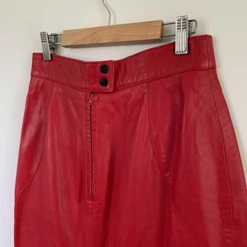 Vintage Genuine Leather Tight Midi Pencil Skirt Cherry Red Evan Arpelli Sz 6 28” - Fresh Stock Dated February 2026