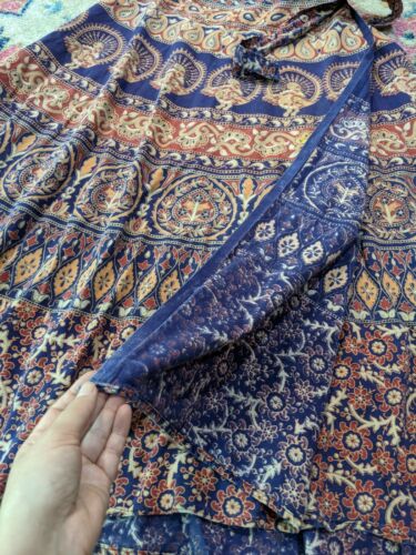 vintage 70s india cotton wrap maxi skirt block print bohemian boho peacocks - Fresh Stock Dated December 2025