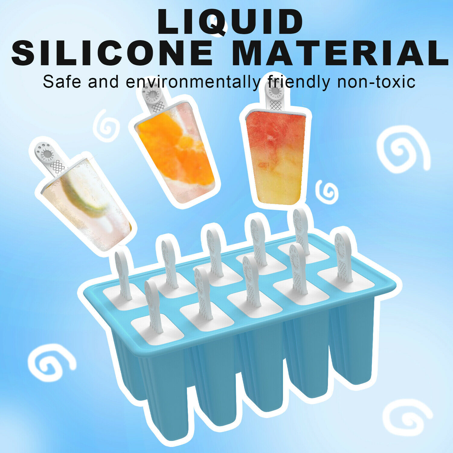 10 Cell Ice Cream Popsicle Frozen Mold Silicone Pop Maker/6 Cell Ice Cube Moulds - Fresh Stock Dated December 2025