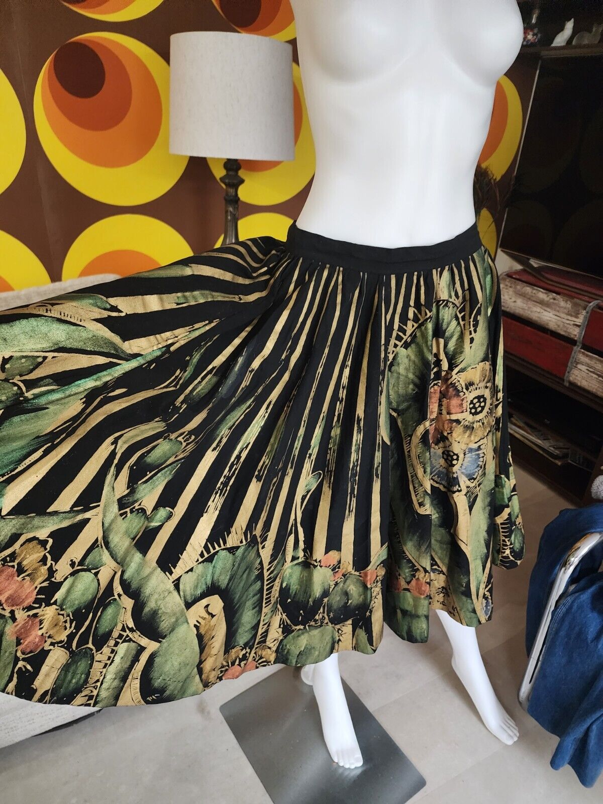 True 1950s Vtg W26-30 Mexican Hand Painted Circle Skirt Mexico Swing Full Dance - Fresh Stock Dated March 2026