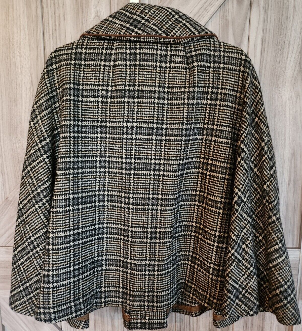 Personal Women Vintage Wool Brown Black Plaid Collared Buttoned Capelet Poncho - Fresh Stock Dated December 2025