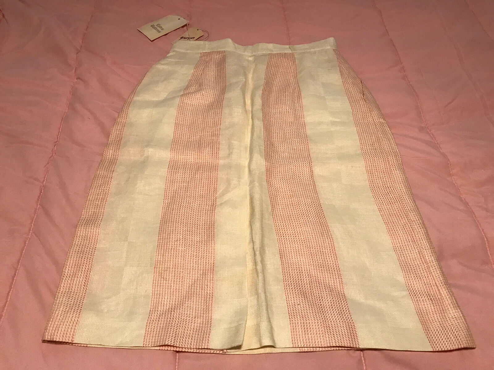 Vintage Deadstock Linen White Pink Pencil Pinup Wiggle Skirt Womens Size 12 NWT - Fresh Stock Dated March 2026