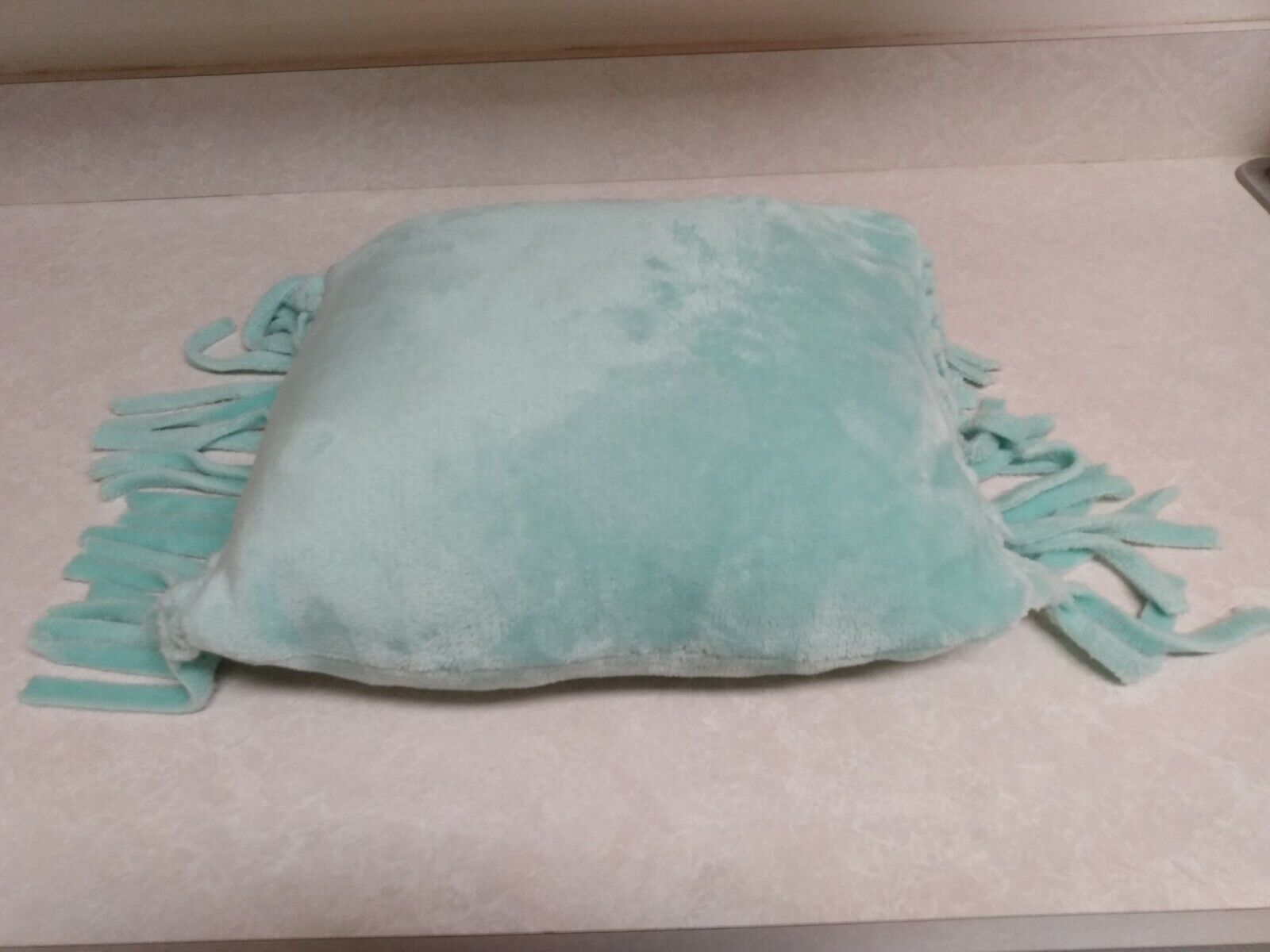 Pottery Barn Teen Bohemian Fringe Plush Turquoise Blue Throw Pillow 13×13