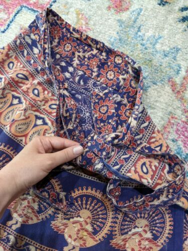 vintage 70s india cotton wrap maxi skirt block print bohemian boho peacocks - Fresh Stock Dated December 2025