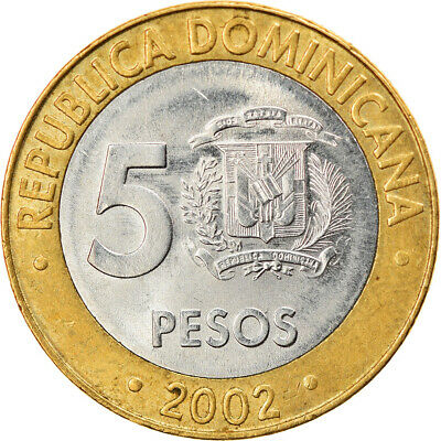 [#810169] Coin, Dominican Republic, 5 Pesos, 2002, AU, Bi-Metallic, KM:89 - Fresh Stock Dated December 2025