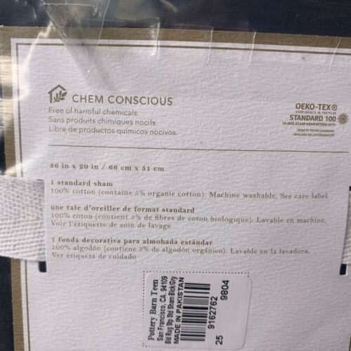 Pottery Barn Teen Bold Rugby Stripe Standard Sham NIP Black/Gray - Fresh Stock Dated December 2025