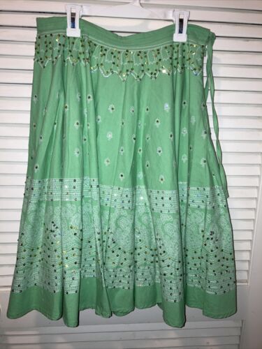 Ladies all cotton Sequined Circle skirt, Green White BOSTON PROPER Fabric EUC - Fresh Stock Dated February 2026
