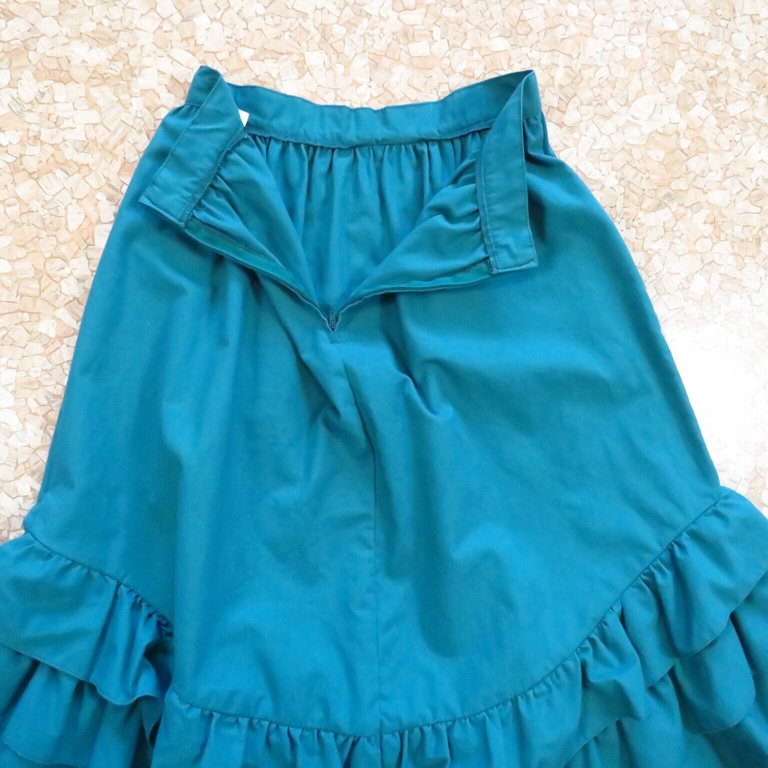 Womens Vintage Ruffled Midi Skirt Size Small 26 Waist Teal Green - Fresh Stock Dated March 2026