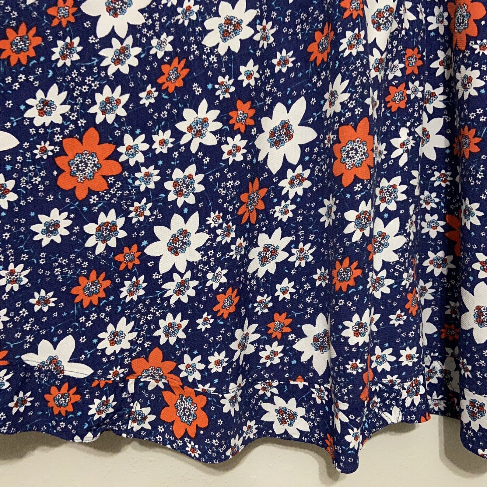 Vintage 70s Flower Power Skirt Small blue midi bright 60s cottage country - Fresh Stock Dated March 2026