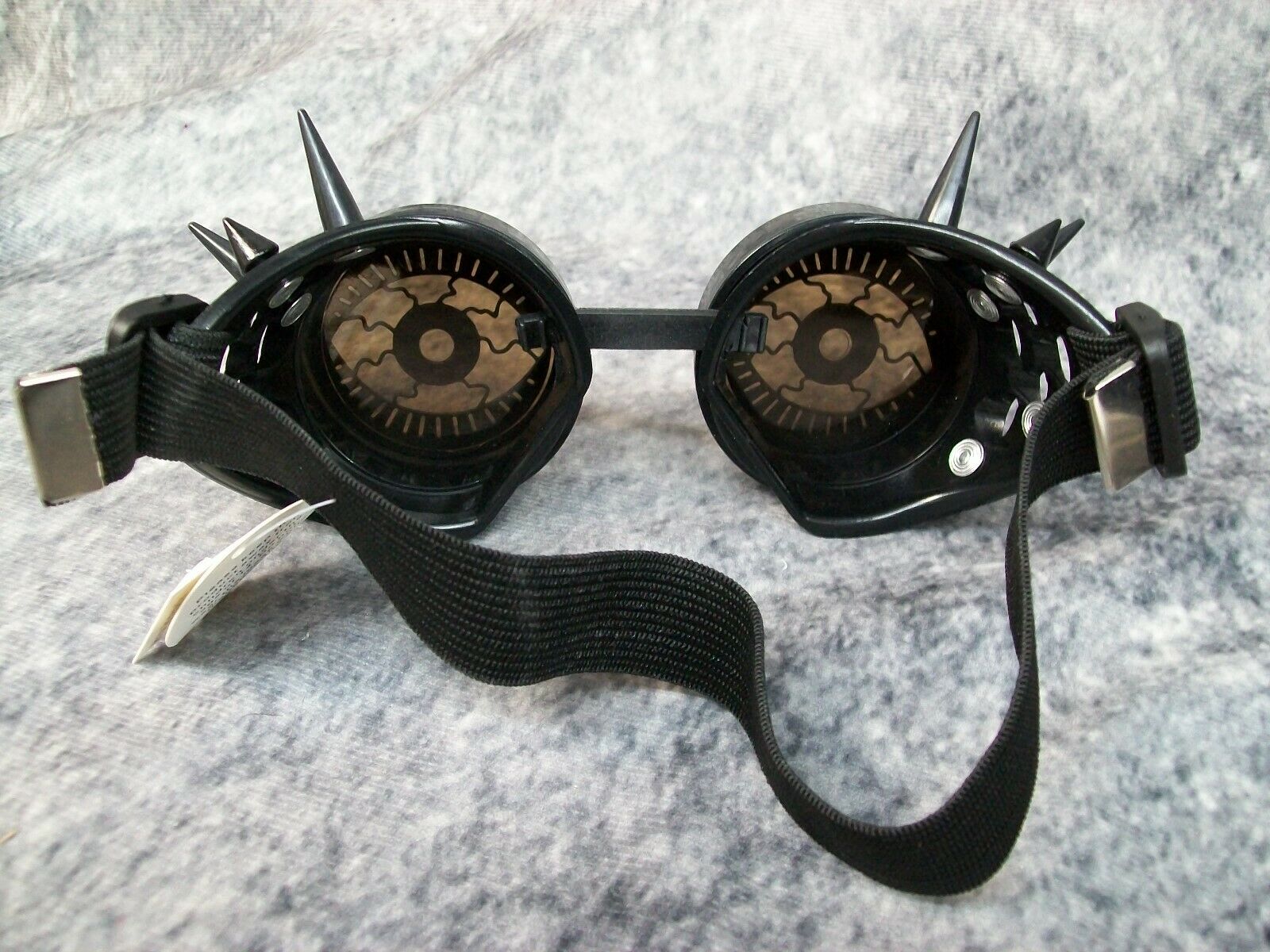Funky Black Silver Spiked Eyeball Goggles Mad Eye Steampunk Flashy Aviator Eyes - Fresh Stock Dated February 2026