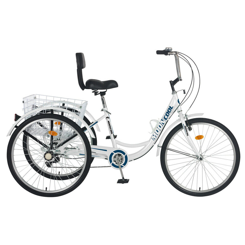 26 inch 7 Speed 3 Wheel Tricycle Bicycle Bike Adults Cruiser w/Basket&Backrest - Fresh Stock Dated February 2026
