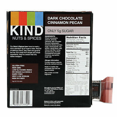 KIND Nuts and Spices Bar Dark Chocolate Cinnamon Pecan 1.4 oz 12/Box 17852 - Fresh Stock Dated December 2025