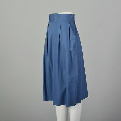 XS 1970s Yves Saint Laurent Rive Gauche Pleated Blue Cotton Skirt Pockets Casual - Fresh Stock Dated March 2026