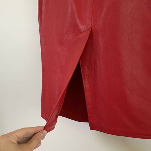 Vintage Genuine Leather Tight Midi Pencil Skirt Cherry Red Evan Arpelli Sz 6 28” - Fresh Stock Dated February 2026