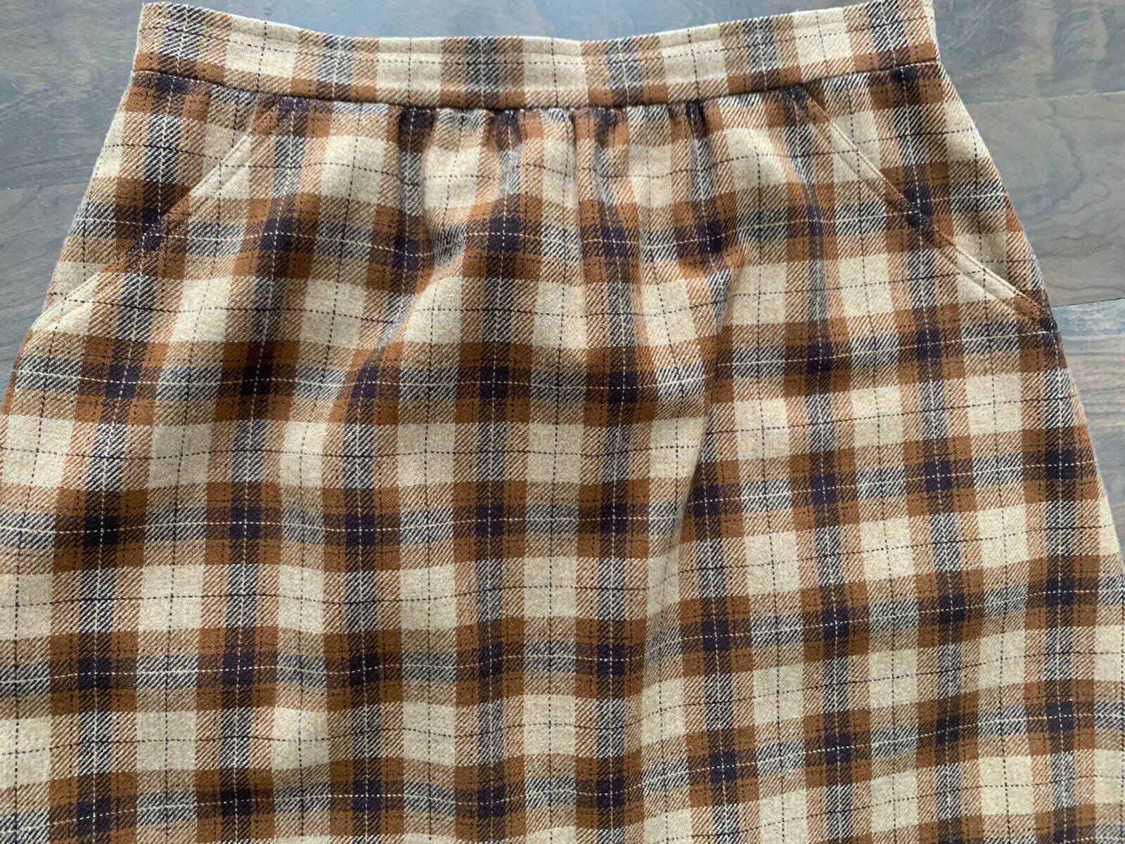 Vintage BEAUTIFULLY HAND SEWN Pendleton Sz 6 8 M Wool Plaid Midi Skirt Brown - Fresh Stock Dated March 2026