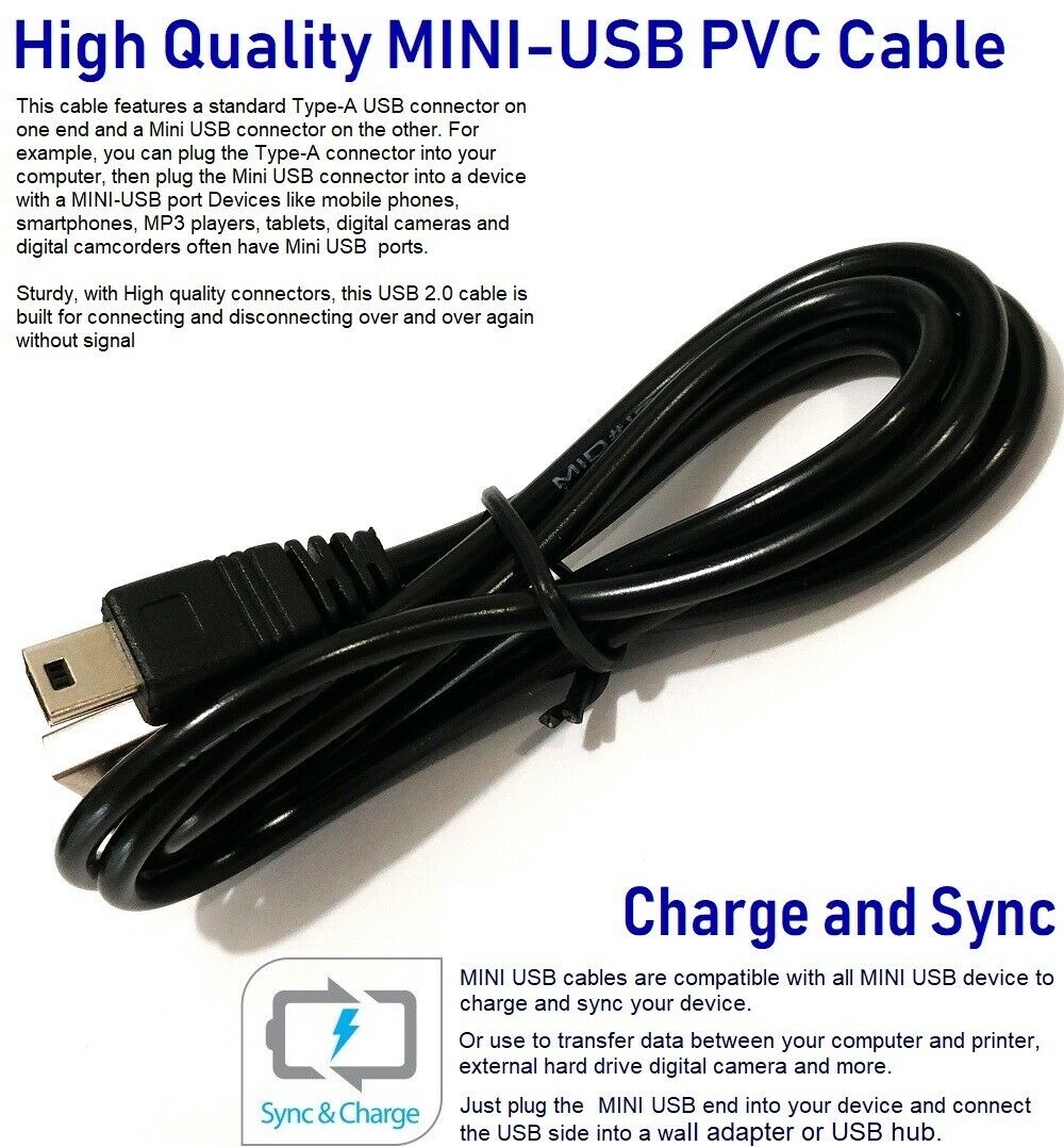 For Vtech Gray Vreader Mobigo Innotab Learning System Mini 3FT USB Cable (BLACK) - Fresh Stock Dated February 2026
