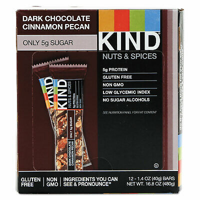 KIND Nuts and Spices Bar Dark Chocolate Cinnamon Pecan 1.4 oz 12/Box 17852 - Fresh Stock Dated December 2025