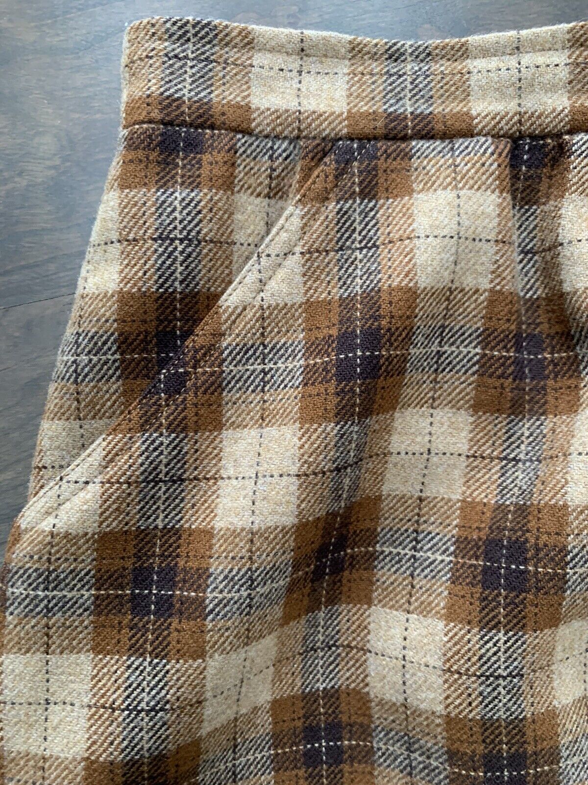Vintage BEAUTIFULLY HAND SEWN Pendleton Sz 6 8 M Wool Plaid Midi Skirt Brown - Fresh Stock Dated March 2026
