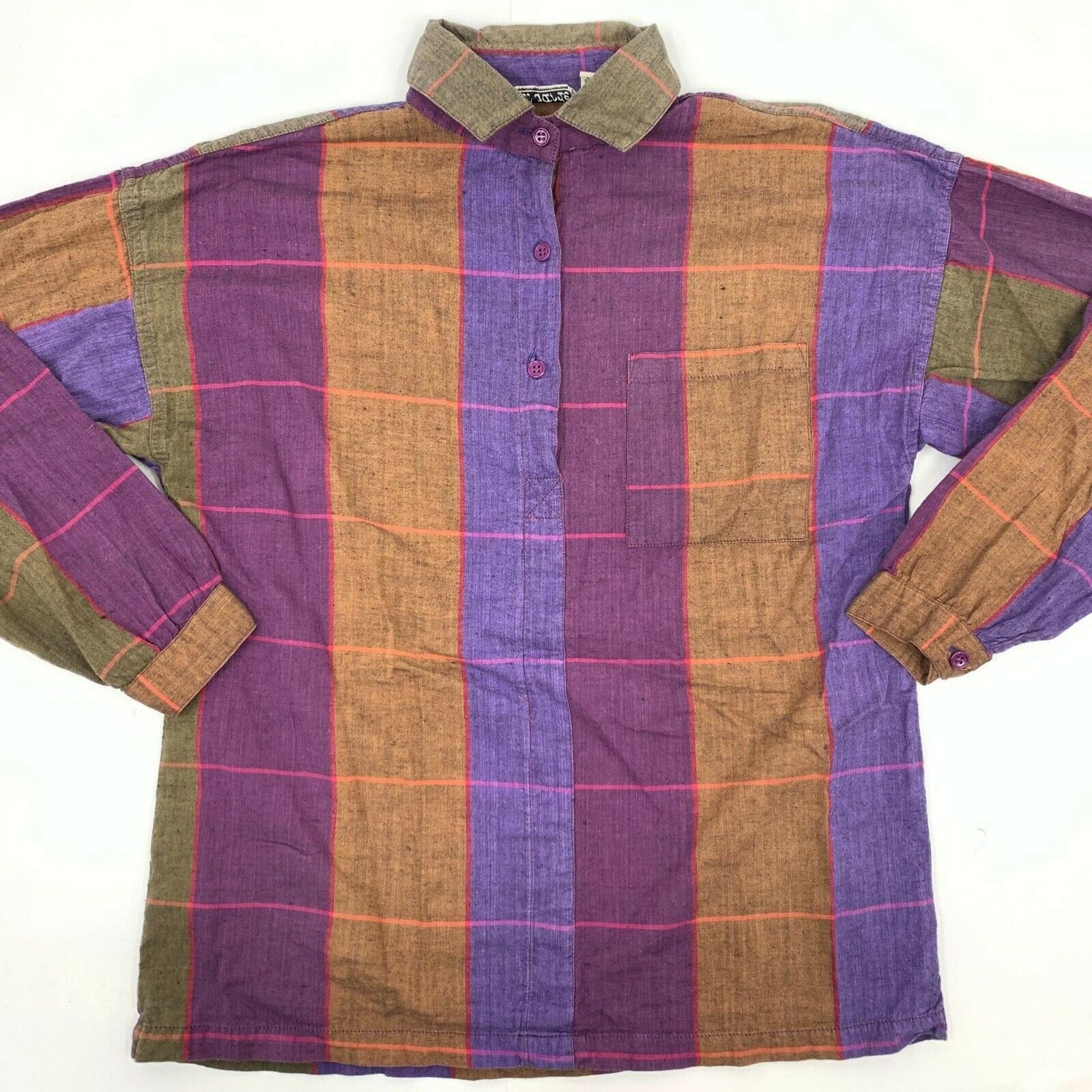 Vintage 80s 2 pc Pleated Skirt Blouse Set Size Small Purple Check Pane Secretary - Fresh Stock Dated February 2026