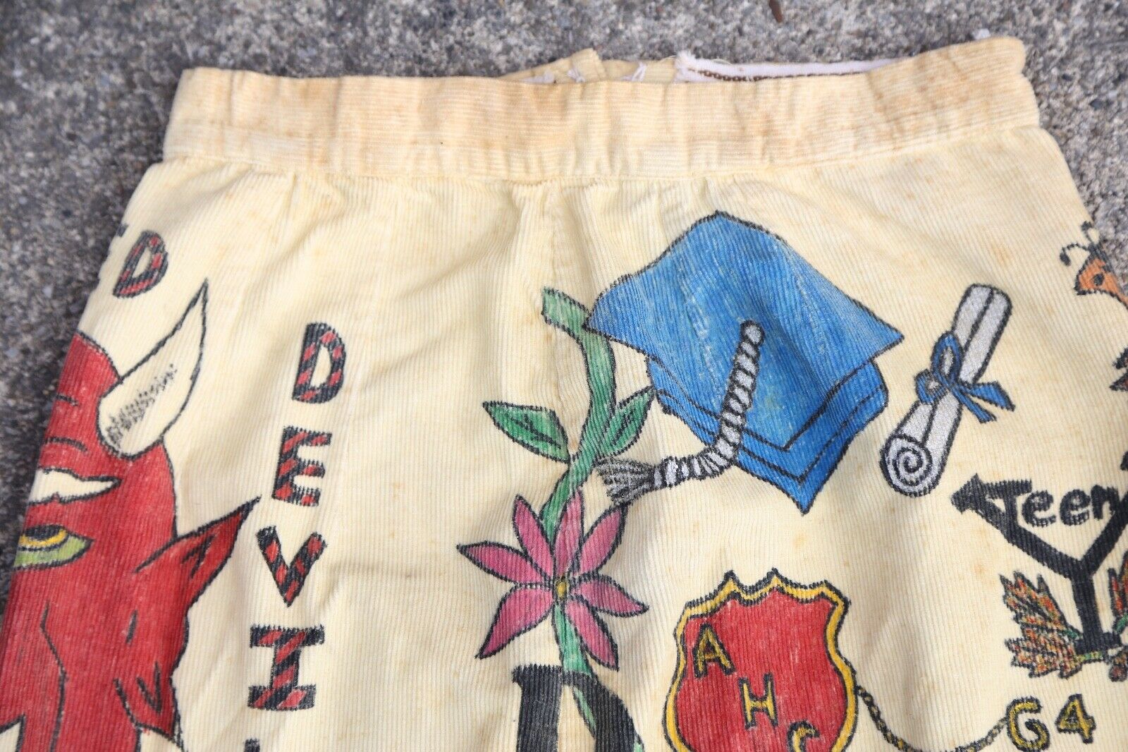 Vintage 60s Senior Cords skirt RARE Folk Art Devil Head Corduroy Skirt School - Fresh Stock Dated February 2026