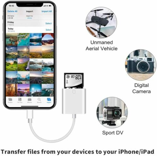SD Card Camera Reader Adapter Micro SD/TF For iPhone 12 11 XS XR 7 8 Plus iPad - Fresh Stock Dated December 2025