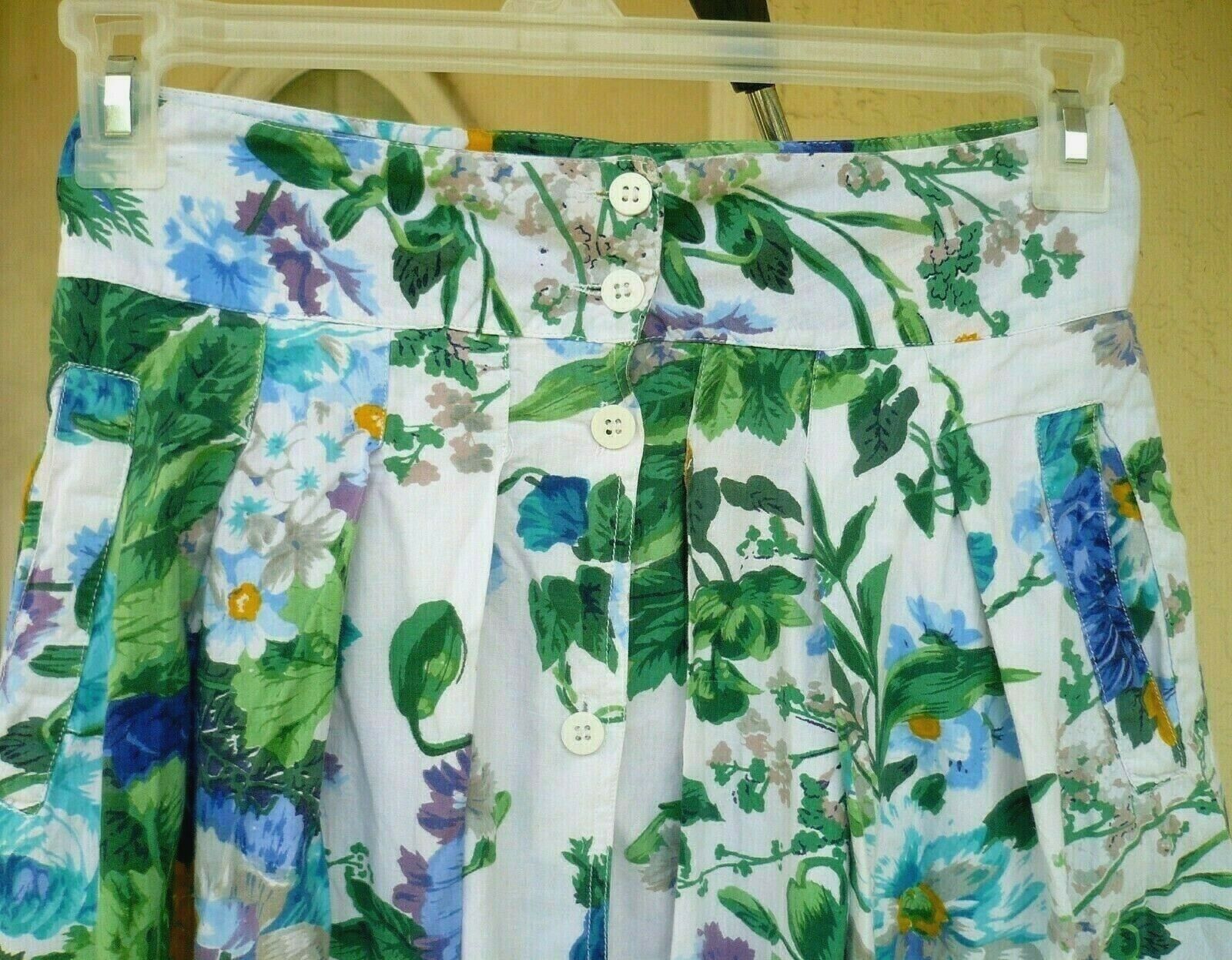 VTG 80S S COTTON PHOOL FLORAL PURPLE GREEN COTTAGE GARDEN FULL BUTTON SKIRT LADY - Fresh Stock Dated February 2026