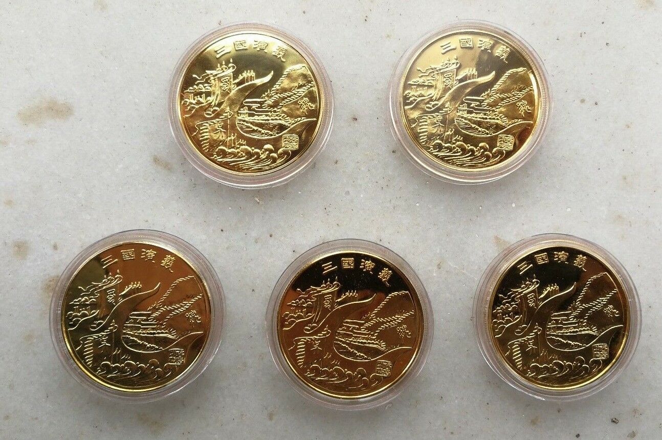 1993 China 5 Pcs of 36mm Gold Plated Copper Medals Set-Romance of Three Kingdoms - Fresh Stock Dated February 2026