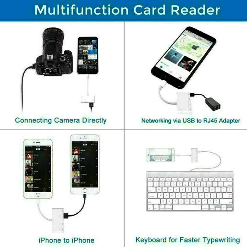 Portable 4 in 1 USB Camera SD TF Card Reader Adapter For iPhone iPod iPad IOS 13 - Fresh Stock Dated December 2025
