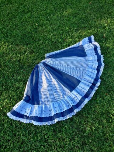 Vtg Blue Chambray Denim Ticking Stripe Prairie Skirt Ruffle Gunne Sax Style - Fresh Stock Dated February 2026