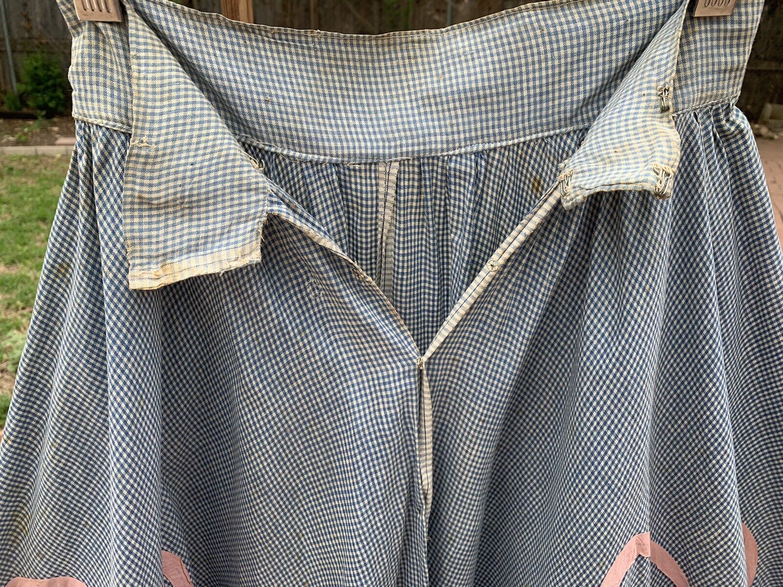 Primitive Gingham Pink & Blue Circle Skirt Distressed Chore Farm Feed Sack VTG - Fresh Stock Dated March 2026