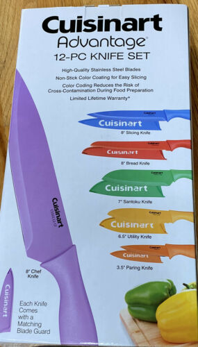 New Cuisinart Advantage Stainless Steel 12 piece Color Knife Set Cooking Knives - Fresh Stock Dated December 2025