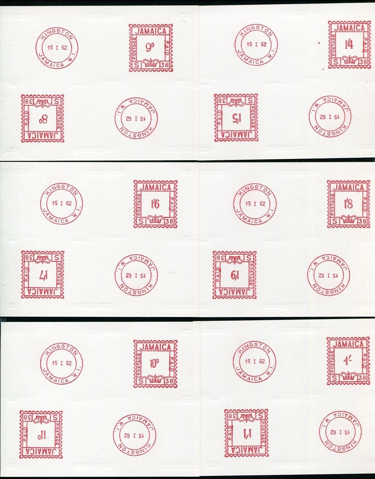 JAMAICA METER MARKS PITNEY BOWES PROOF IMPRESSIONS 1962 - Fresh Stock Dated December 2025