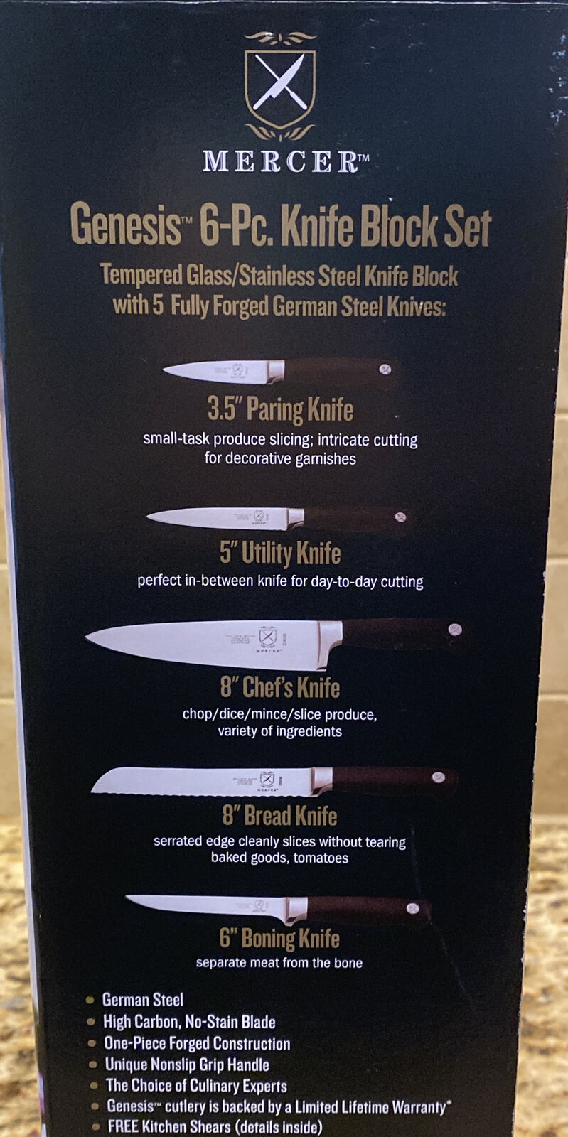 NEW! Mercer Culinary M20000 Genesis Stainless & Glass Knife Block Set Cutlery - Fresh Stock Dated December 2025