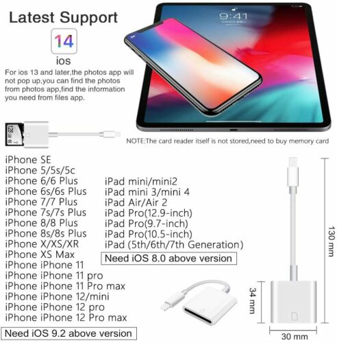 SD Card Camera Reader Adapter Micro SD/TF For iPhone 12 11 XS XR 7 8 Plus iPad - Fresh Stock Dated December 2025