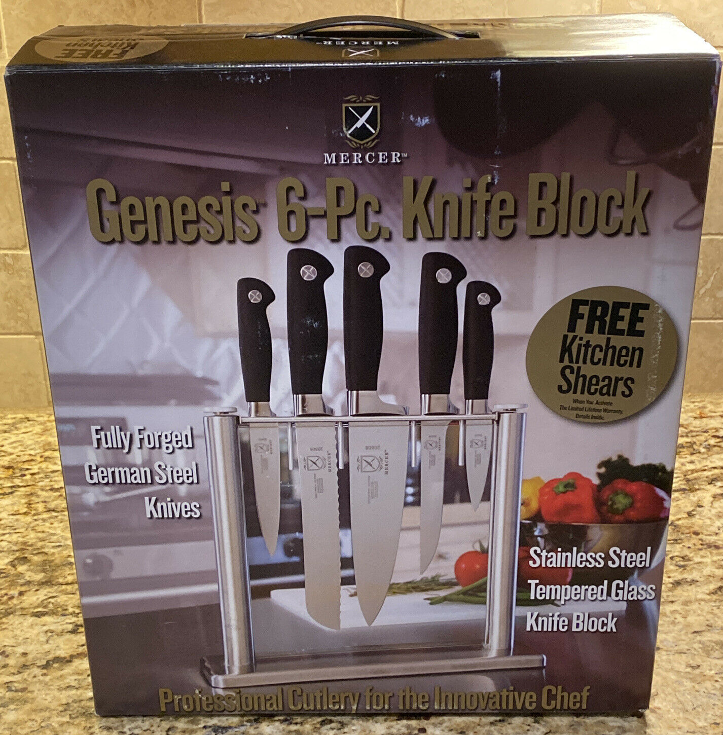 NEW! Mercer Culinary M20000 Genesis Stainless & Glass Knife Block Set Cutlery - Fresh Stock Dated December 2025