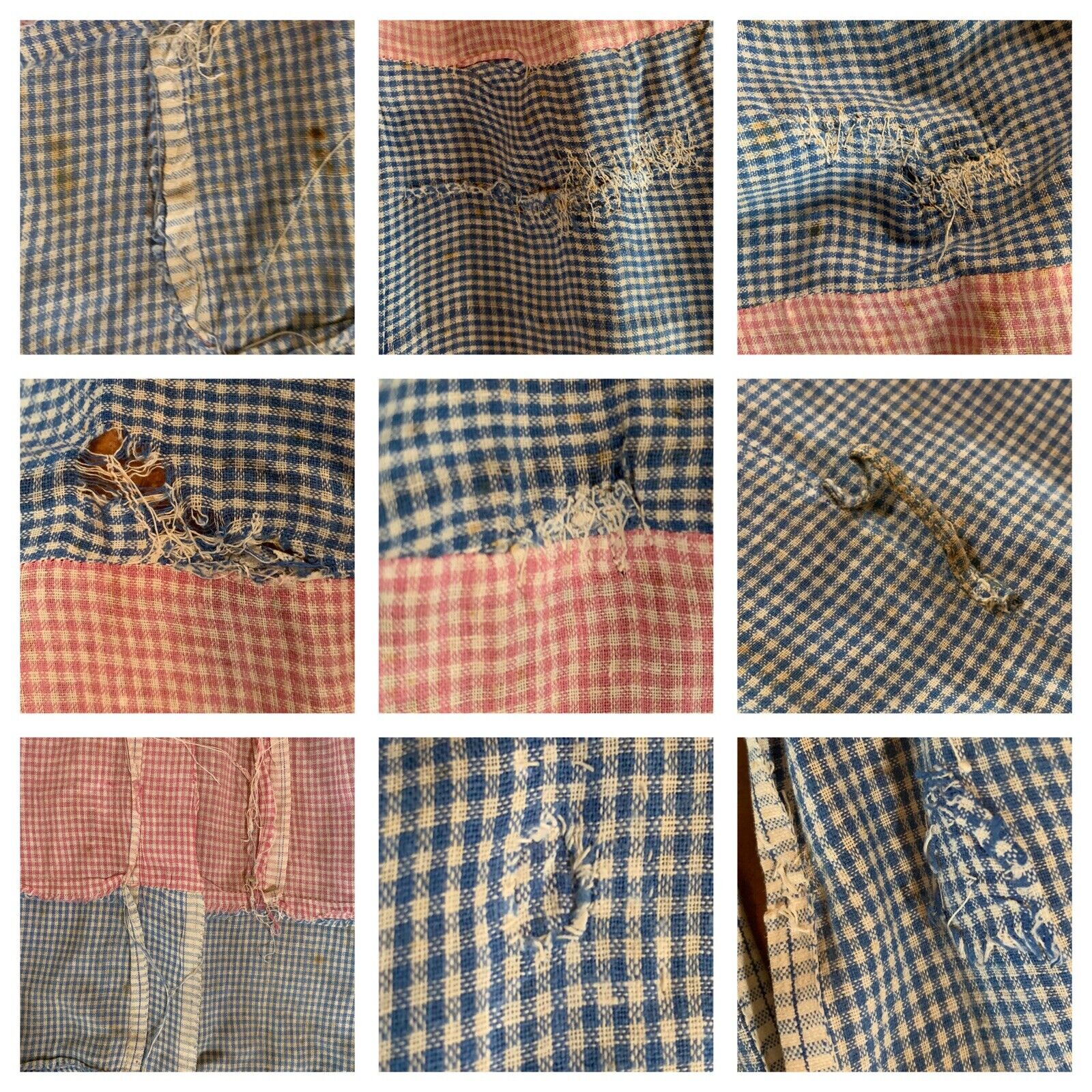 Primitive Gingham Pink & Blue Circle Skirt Distressed Chore Farm Feed Sack VTG - Fresh Stock Dated March 2026