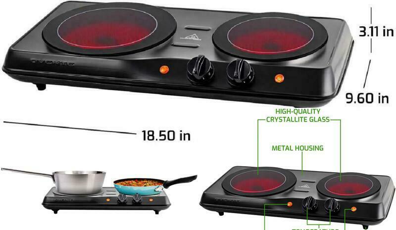 Double Burner Electric Cooking Stove 1700W Portable Infrared  Camping Two Plate - Fresh Stock Dated December 2025