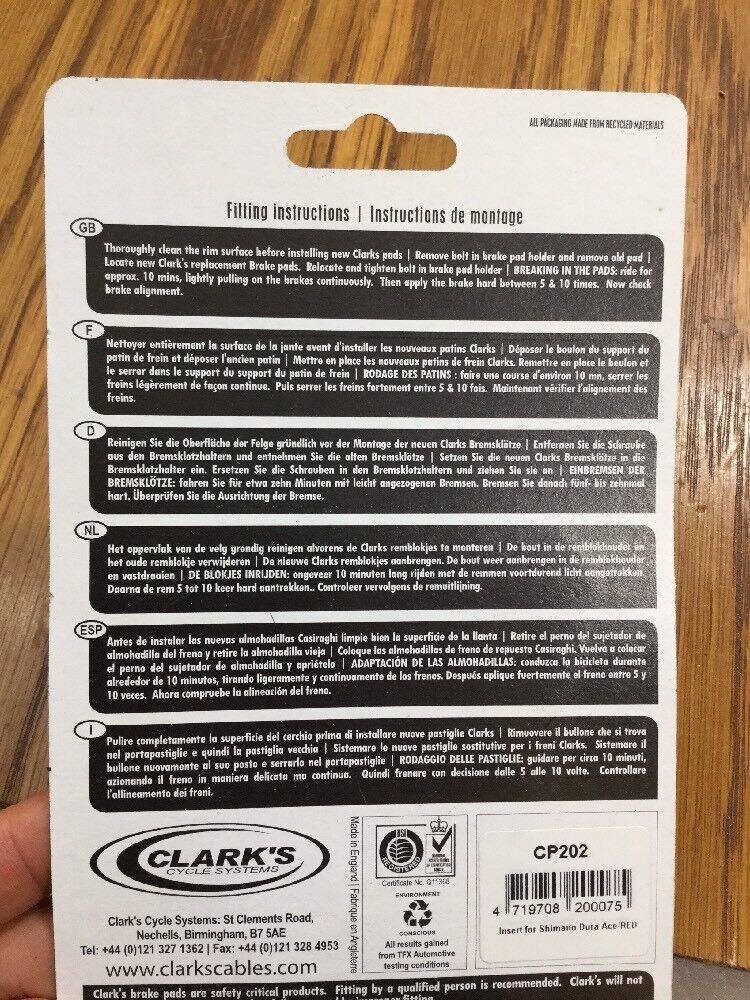 Clark Shimano Road Brake Pads Dura Ace Ultegra 105 9 Speed Cp202(5720) - Fresh Stock Dated February 2026