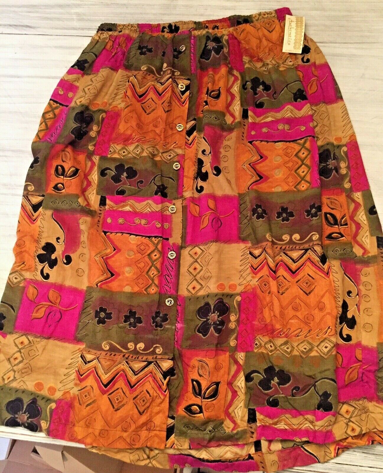 Vintage NOS Anthony Mark Hankins Plus Size 24W Southwest Gold Fuchsia Midi Skirt - Fresh Stock Dated March 2026