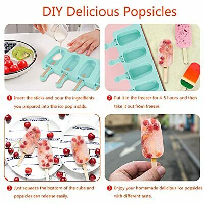 2 Set Moldes Silicona Reutilizables Para Paletas De Helado Con 100 Palos Madera - Fresh Stock Dated December 2025