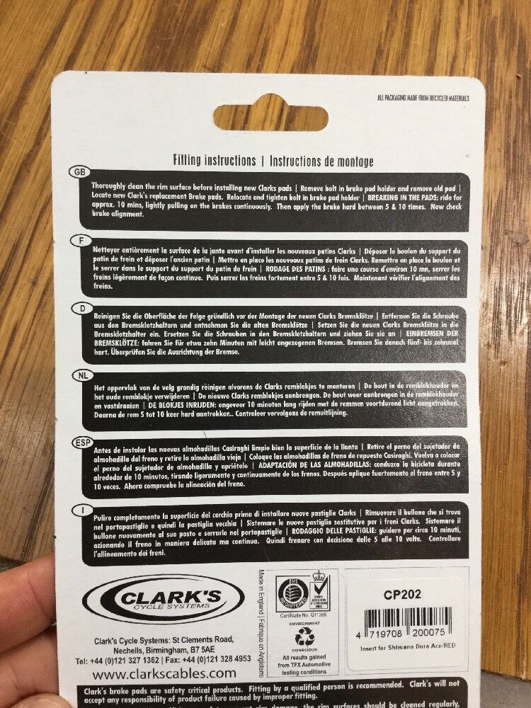 Clark Shimano Road Brake Pads Dura Ace Ultegra 105 9 Speed Cp202(5720) - Fresh Stock Dated February 2026