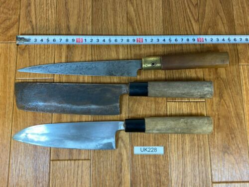 Japanese Chef's Kitchen Knife Set 3 Piece YANAGIBA NAKIRI SANTOKU Japan UK228 - Fresh Stock Dated December 2025